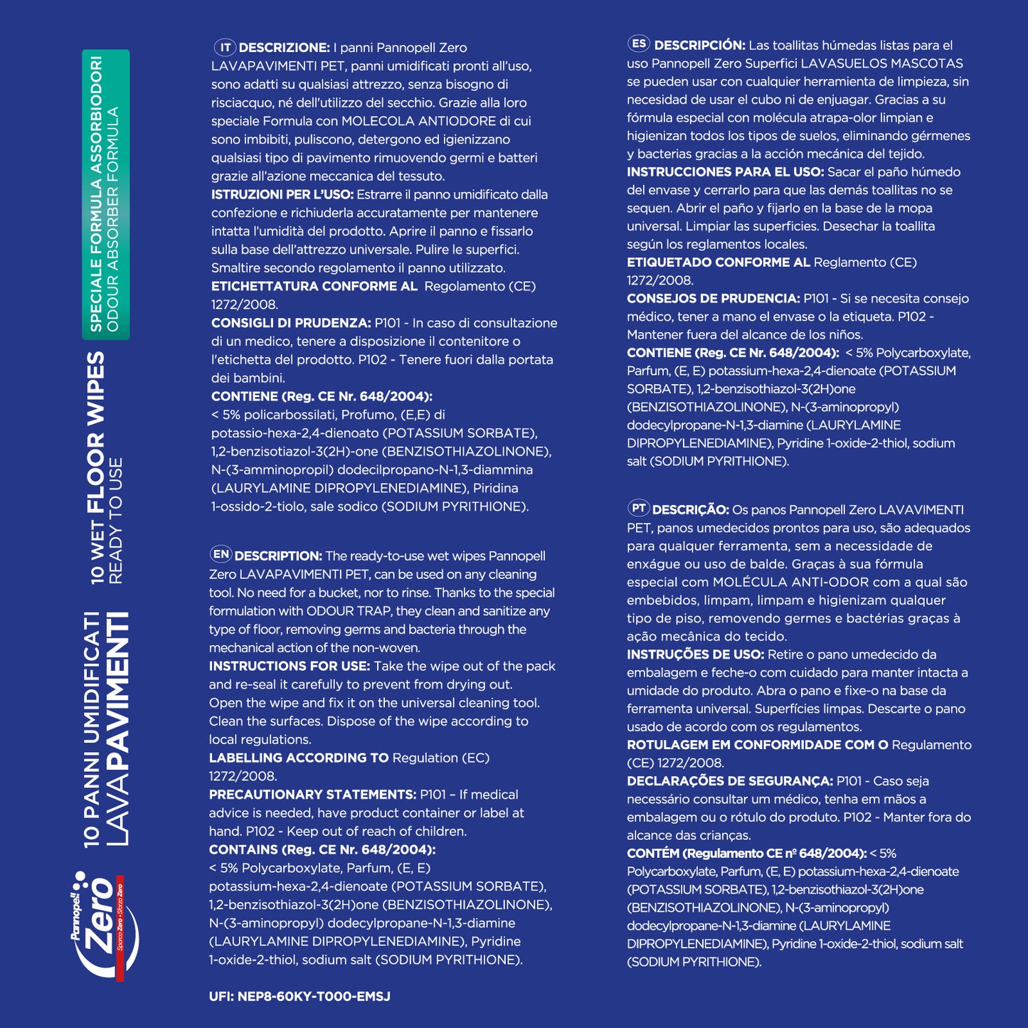 Pannopell Lavapavimenti con Formula Assorbiodori- Speciale Pet