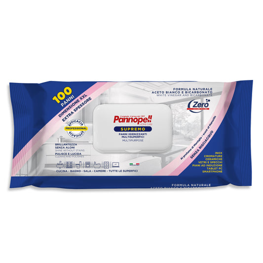 PANNOPELL SUPREMO - 100 PANNI IMBEVUTI IGIENIZZANTI PRONTI ALL'USO