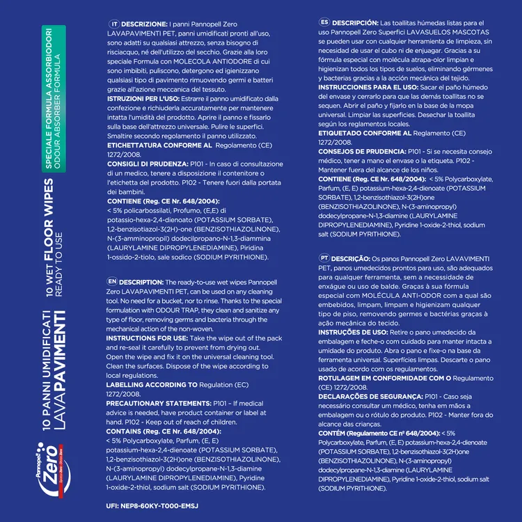 Pannopell Lavapavimenti con Formula Assorbiodori- Speciale Pet